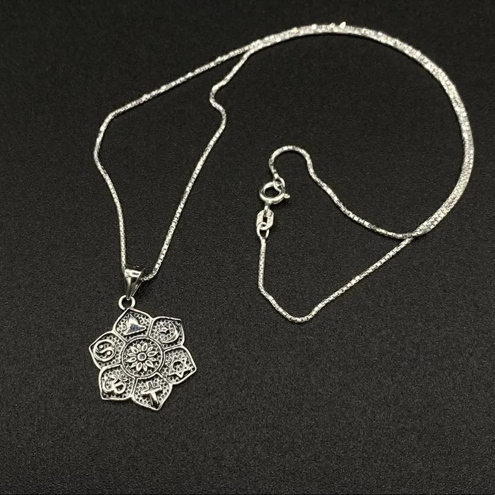 Religious Spiritual Symbols Sterling Silver Necklace